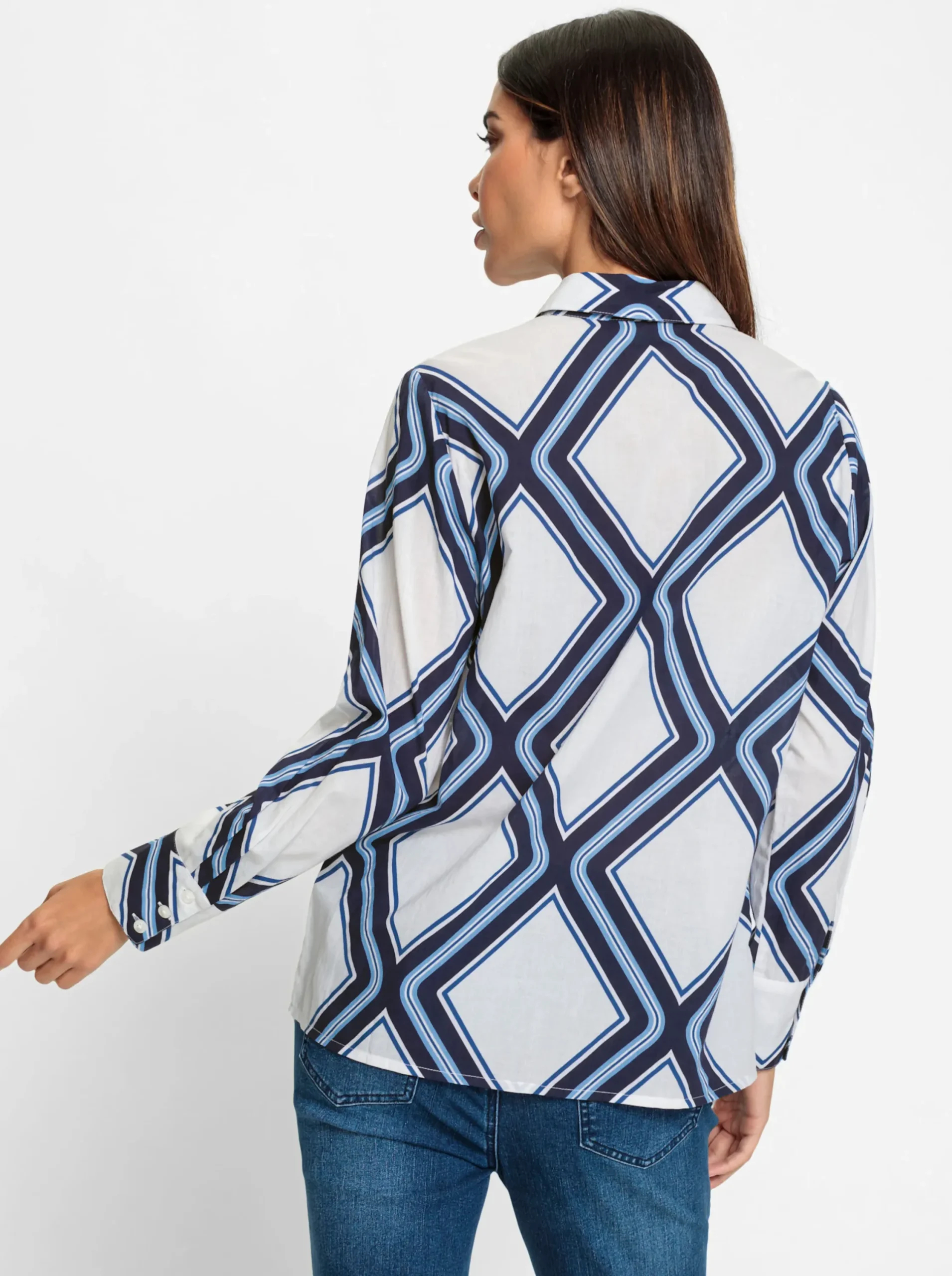 Blusen|heine Druckbluse ecru-marine-bedruckt