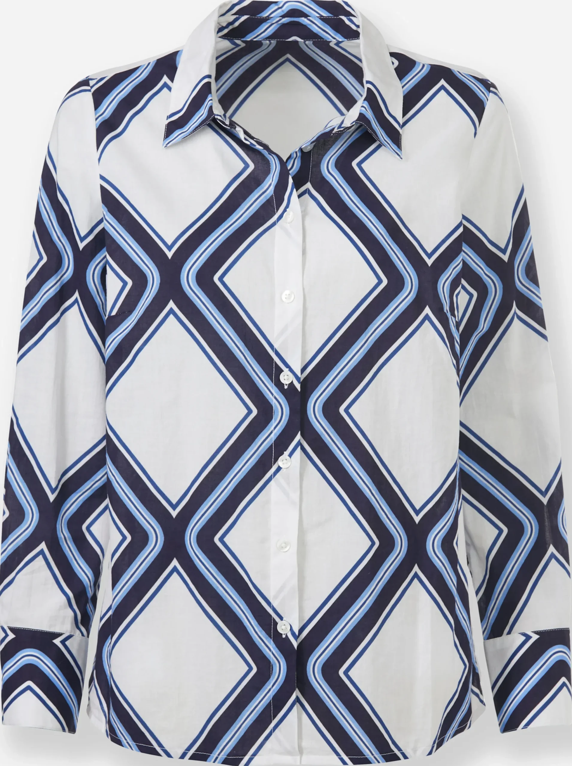Blusen|heine Druckbluse ecru-marine-bedruckt