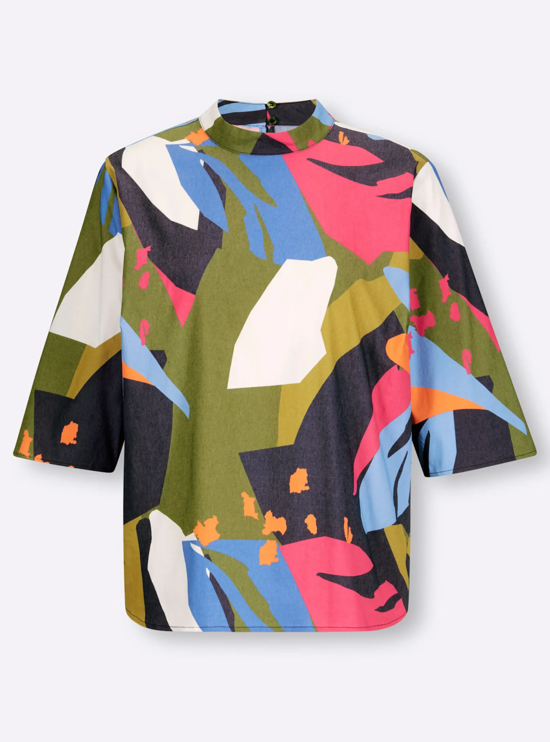 Strandmode|heine Druckbluse oliv-pink-bedruckt