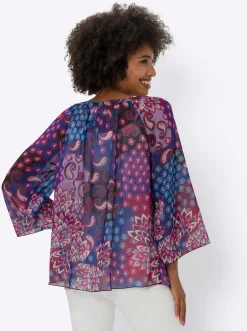 Blusen|heine Druckbluse royalblau-magenta-bedruckt