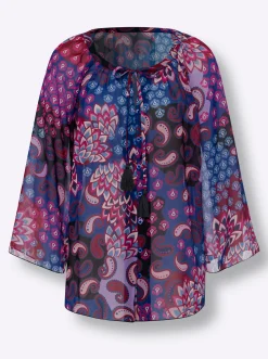 Blusen|heine Druckbluse royalblau-magenta-bedruckt