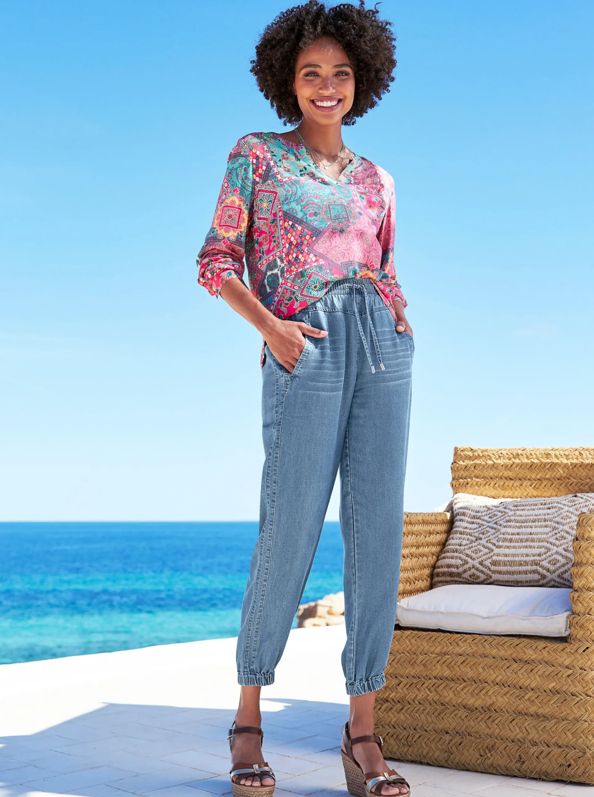 Strandmode|Blusen|heine Druckbluse erdbeere-ozean-bedruckt