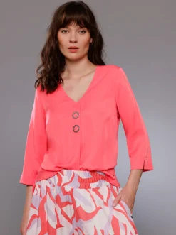 Blusen|CREATION L PREMIUM Druckbluse , am Saum hinten modisch länger grapefruit