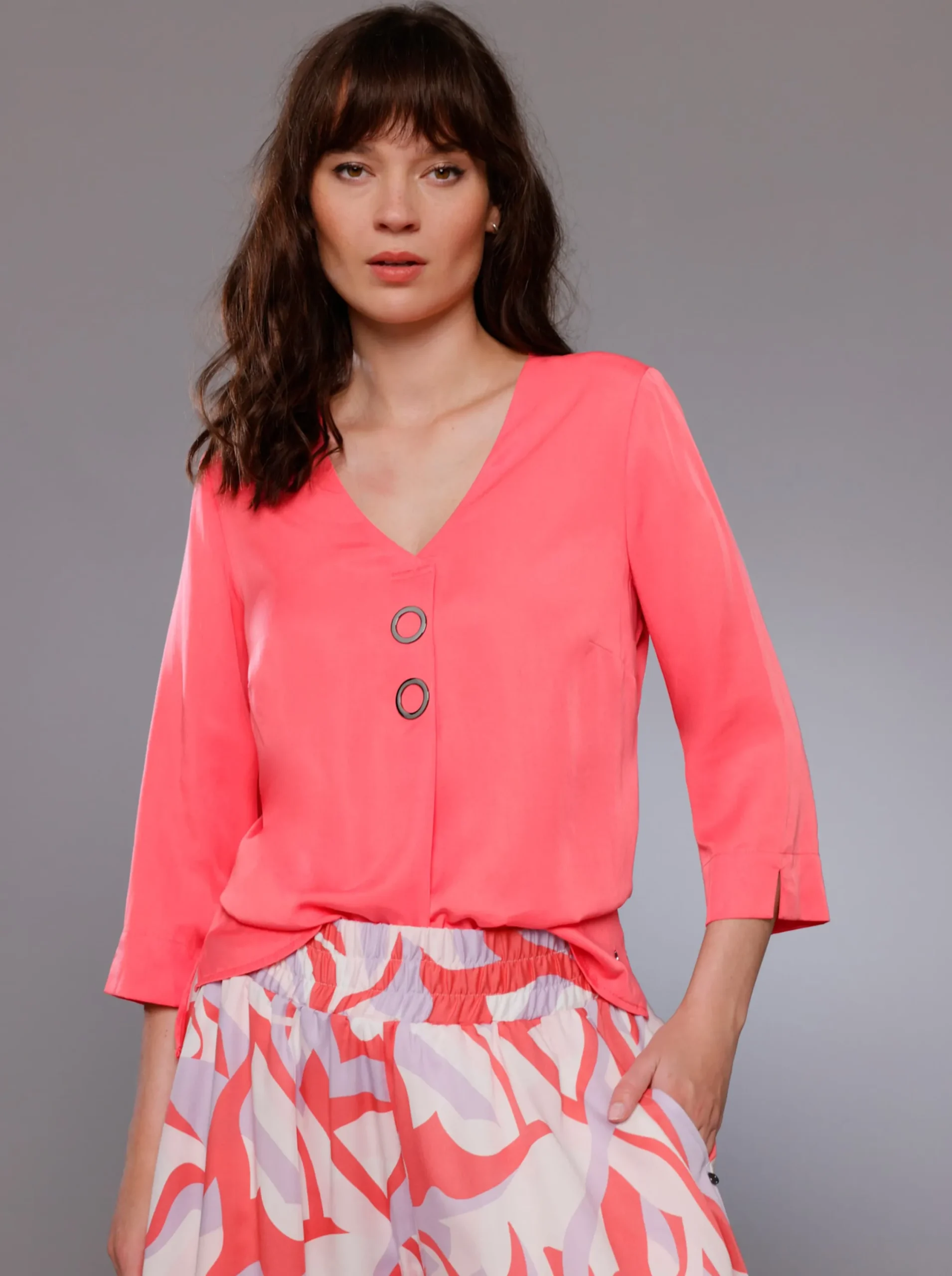 Blusen|CREATION L PREMIUM Druckbluse , am Saum hinten modisch länger grapefruit