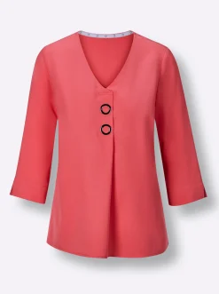 Blusen|CREATION L PREMIUM Druckbluse , am Saum hinten modisch länger grapefruit
