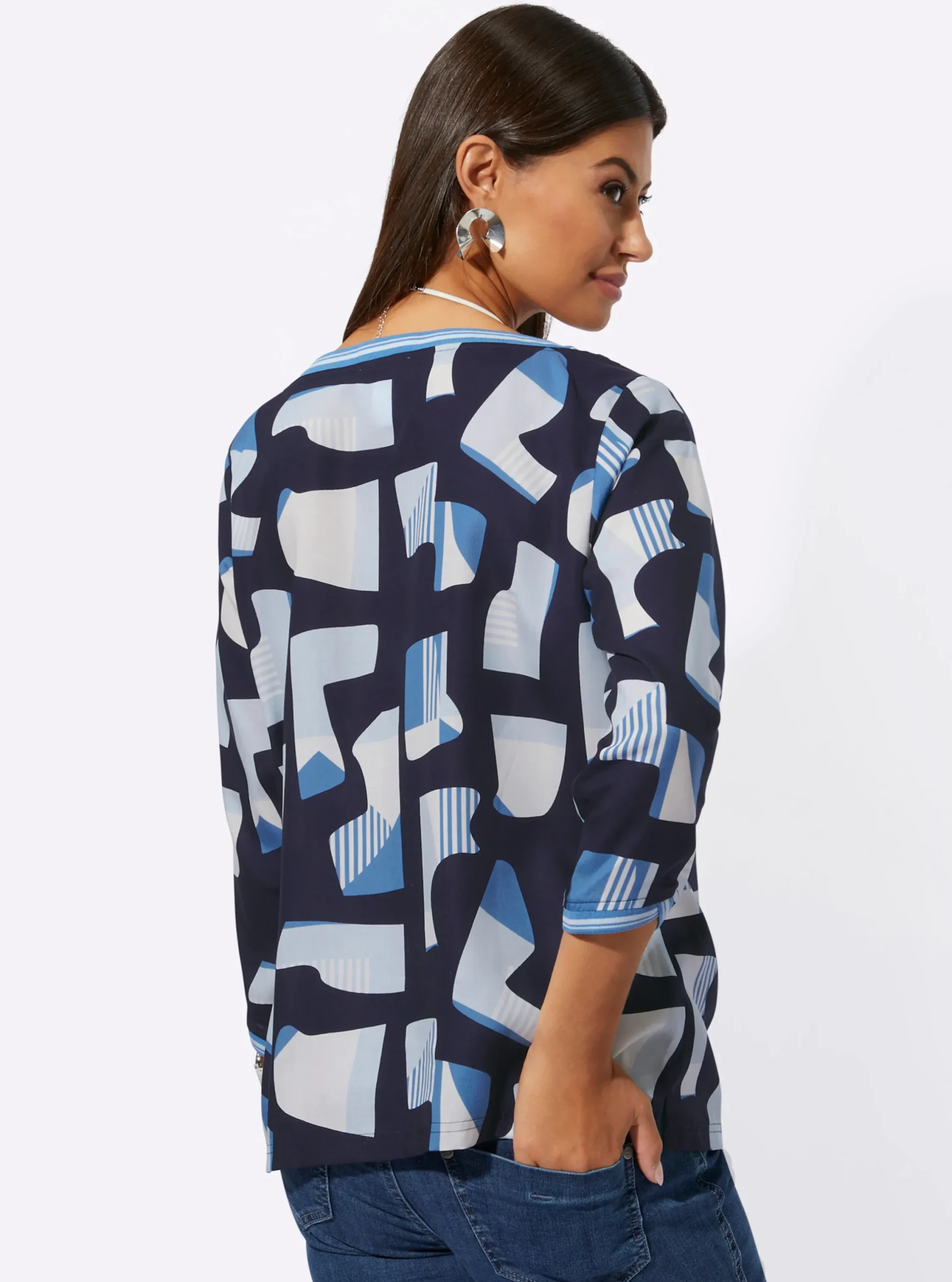 Blusen| Druckbluse aus reinem Lyocell hellblau-mittelblau-gemustert