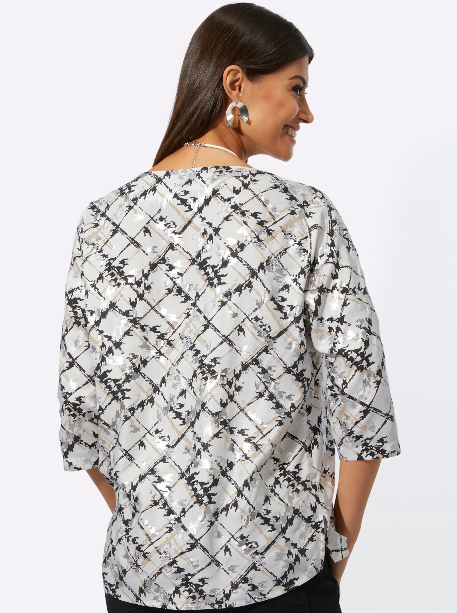 Blusen| Druckbluse aus reiner Viskose ecru-schwarz-bedruckt