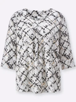 Blusen| Druckbluse aus reiner Viskose ecru-schwarz-bedruckt