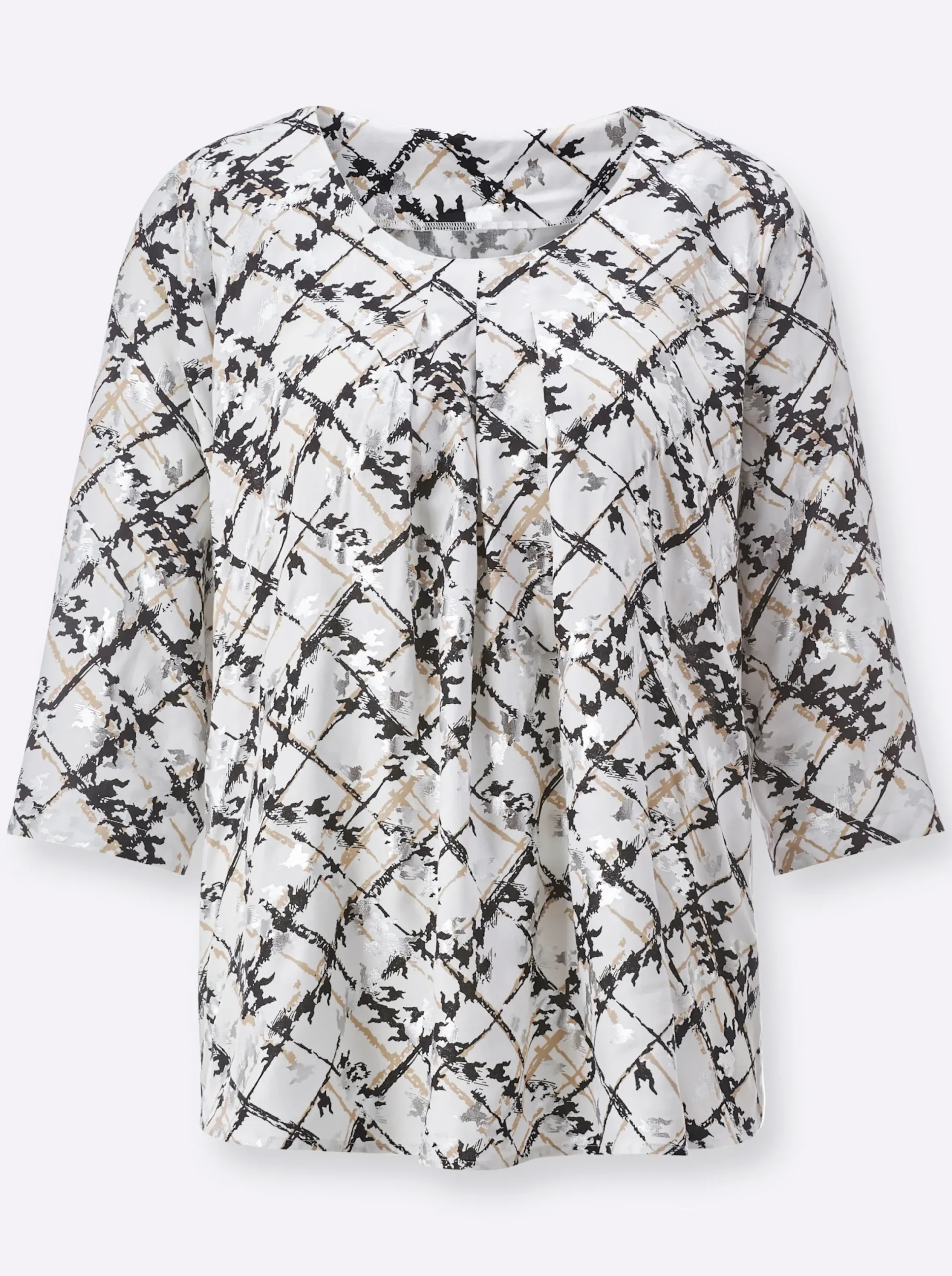 Blusen| Druckbluse aus reiner Viskose ecru-schwarz-bedruckt