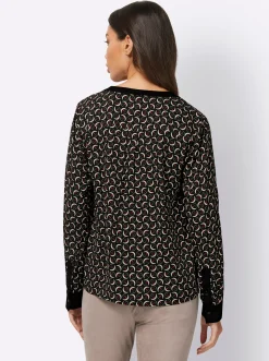 Blusen|heine Druckbluse aus Viskose schwarz-rot-gemustert