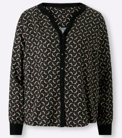 Blusen|heine Druckbluse aus Viskose schwarz-rot-gemustert