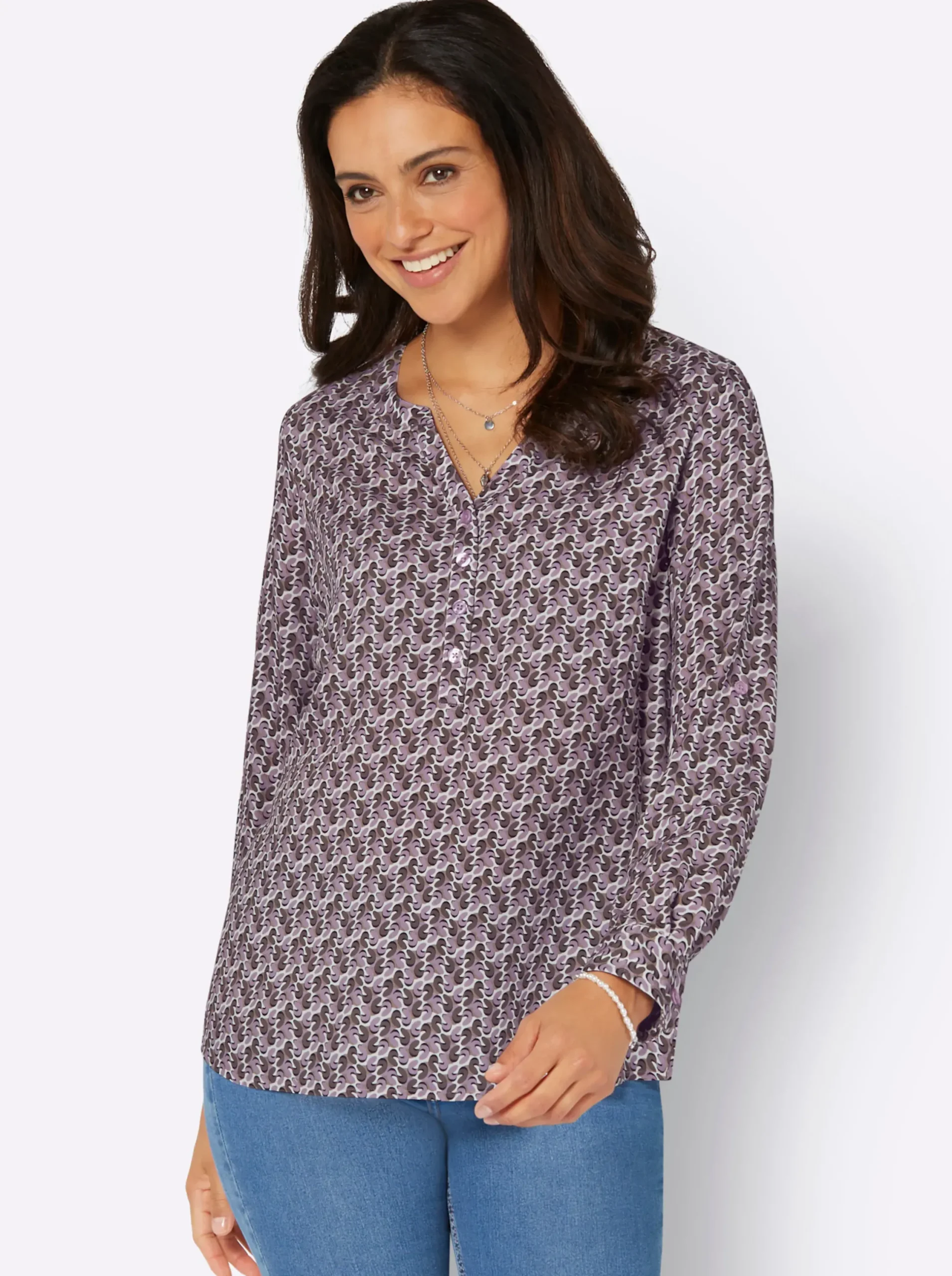 Blusen| Druckbluse aus Viskose in ECOVERO-Qualität mauve-dunkeltaupe-bedruckt