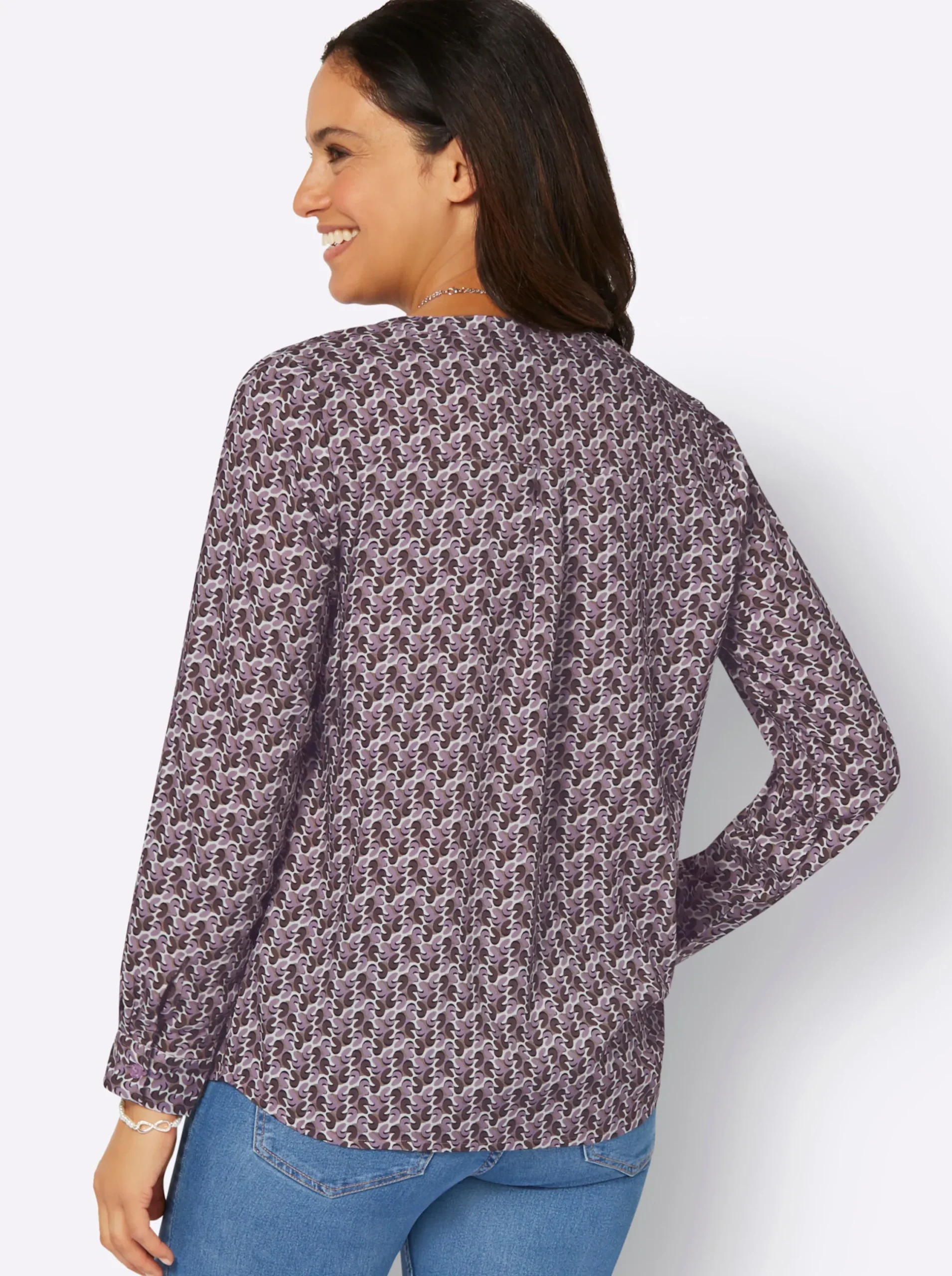 Blusen| Druckbluse aus Viskose in ECOVERO-Qualität mauve-dunkeltaupe-bedruckt