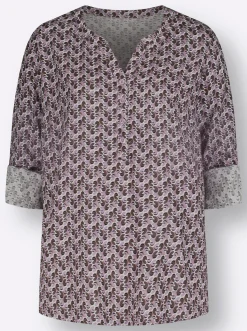 Blusen| Druckbluse aus Viskose in ECOVERO-Qualität mauve-dunkeltaupe-bedruckt
