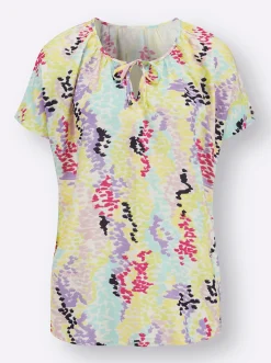 Blusen| Druckbluse im farbenfrohen Dessin zitrone-lavendel-bedruckt