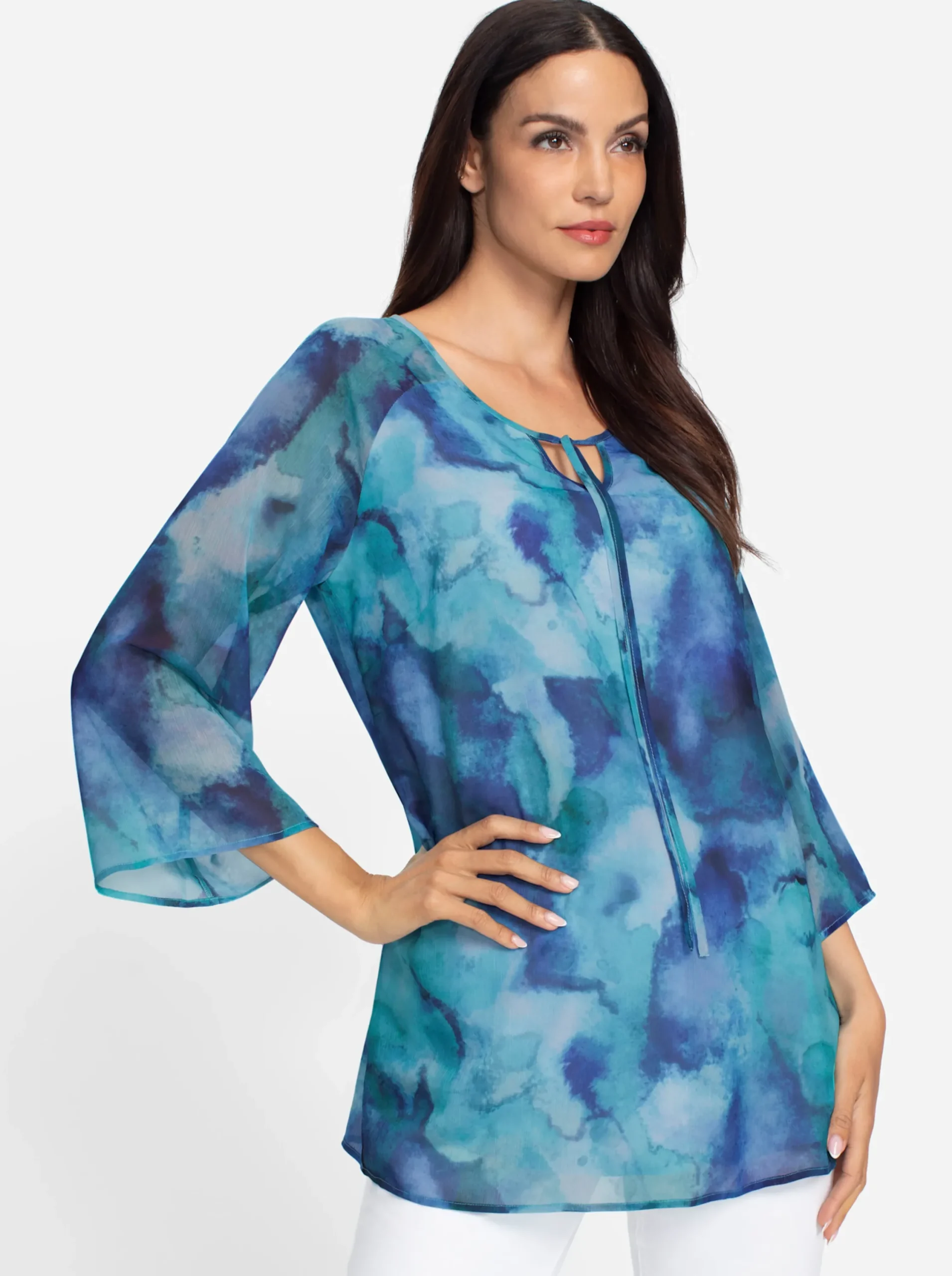 Blusen|heine Druckbluse in Crêpe-Qualität ozean-royalblau-bedruckt