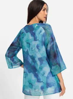 Blusen|heine Druckbluse in Crêpe-Qualität ozean-royalblau-bedruckt