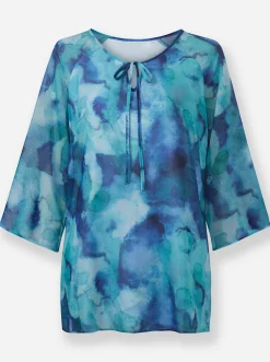 Blusen|heine Druckbluse in Crêpe-Qualität ozean-royalblau-bedruckt