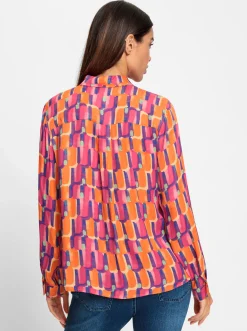 Blusen|heine Druckbluse in leichter Glanz-Qualität orange-pink-bedruckt