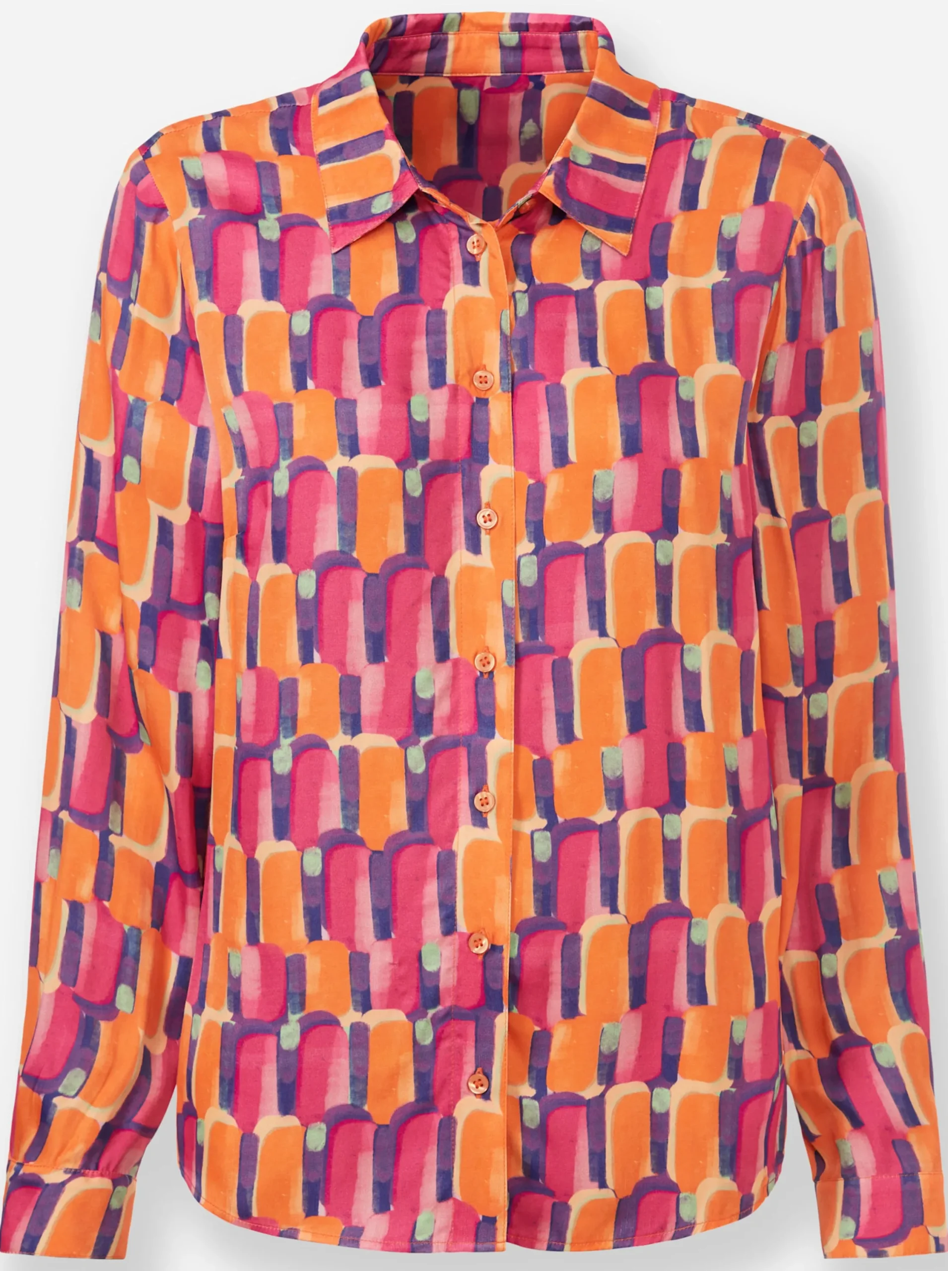 Blusen|heine Druckbluse in leichter Glanz-Qualität orange-pink-bedruckt