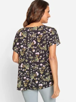 Blusen| Druckbluse in pflegeleichter Qualität schwarz-rosé-bedruckt