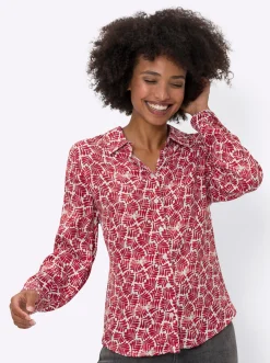 Blusen|heine Druckbluse in Satin-Qualität rot-ecru-bedruckt
