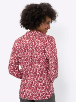 Blusen|heine Druckbluse in Satin-Qualität rot-ecru-bedruckt