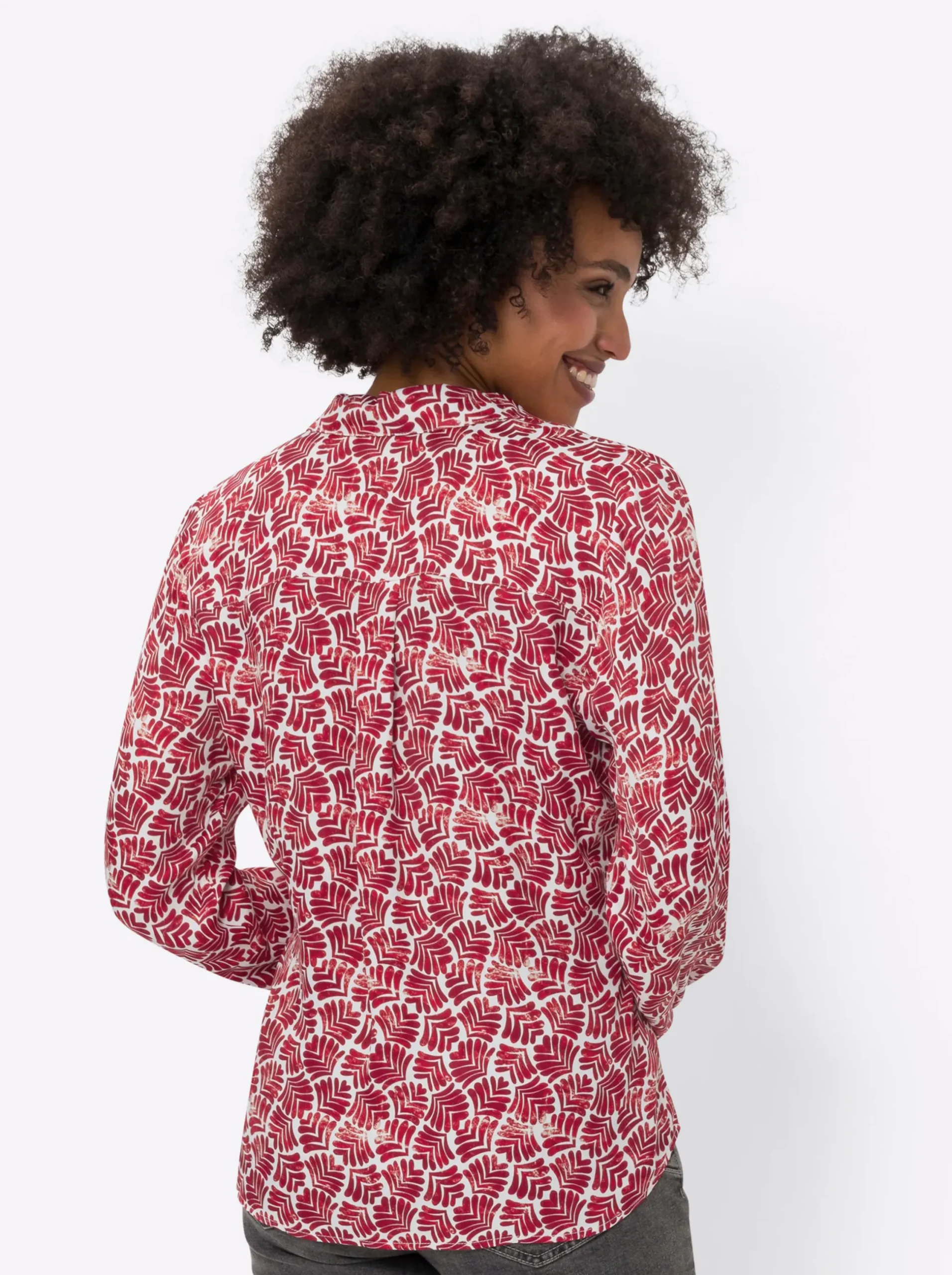 Blusen|heine Druckbluse in Satin-Qualität rot-ecru-bedruckt