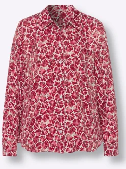 Blusen|heine Druckbluse in Satin-Qualität rot-ecru-bedruckt