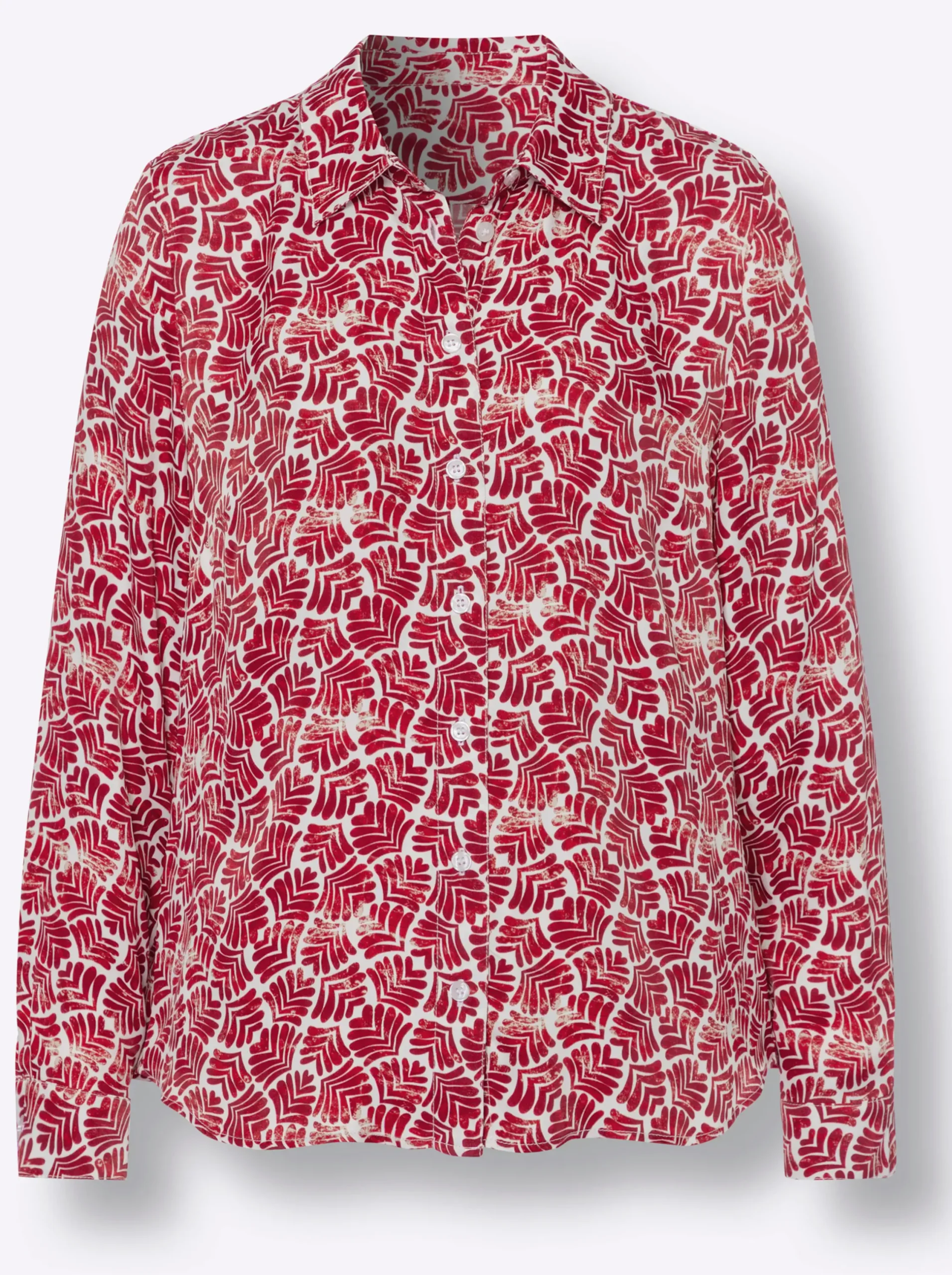 Blusen|heine Druckbluse in Satin-Qualität rot-ecru-bedruckt