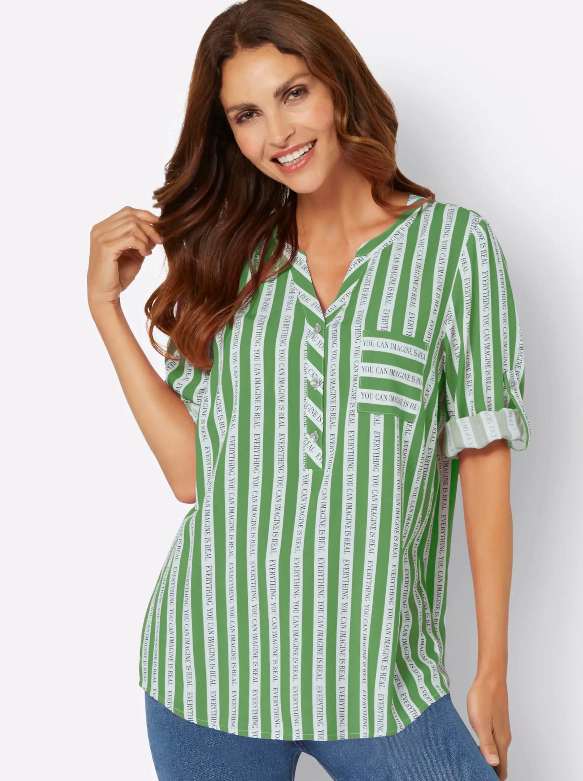 Blusen| Druckbluse in Schlupfform apfel-ecru
