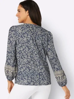 Blusen| Druckbluse in Tunikaform rauchblau-champagner-bedruckt