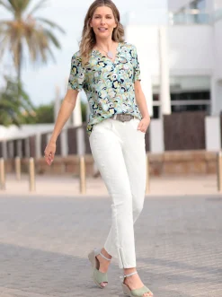 Blusen| Druckbluse mit abgerundetem Saum mint-zitrone-bedruckt
