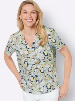 Blusen| Druckbluse mit abgerundetem Saum mint-zitrone-bedruckt