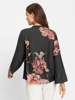 Blusen|heine Druckbluse mit Blüten-Dessin graphit-rotbraun-bedruckt