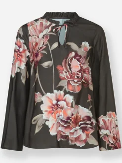 Blusen|heine Druckbluse mit Blüten-Dessin graphit-rotbraun-bedruckt