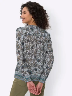 Blusen|heine Druckbluse mit Bordüren-Dessin khaki-aqua-bedruckt