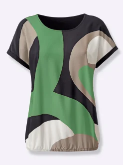Blusen| Druckbluse mit elastischem Saum apfel-schwarz-bedruckt