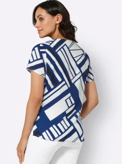 Blusen| Druckbluse mit Falten am Ausschnitt royalblau-ecru-bedruckt