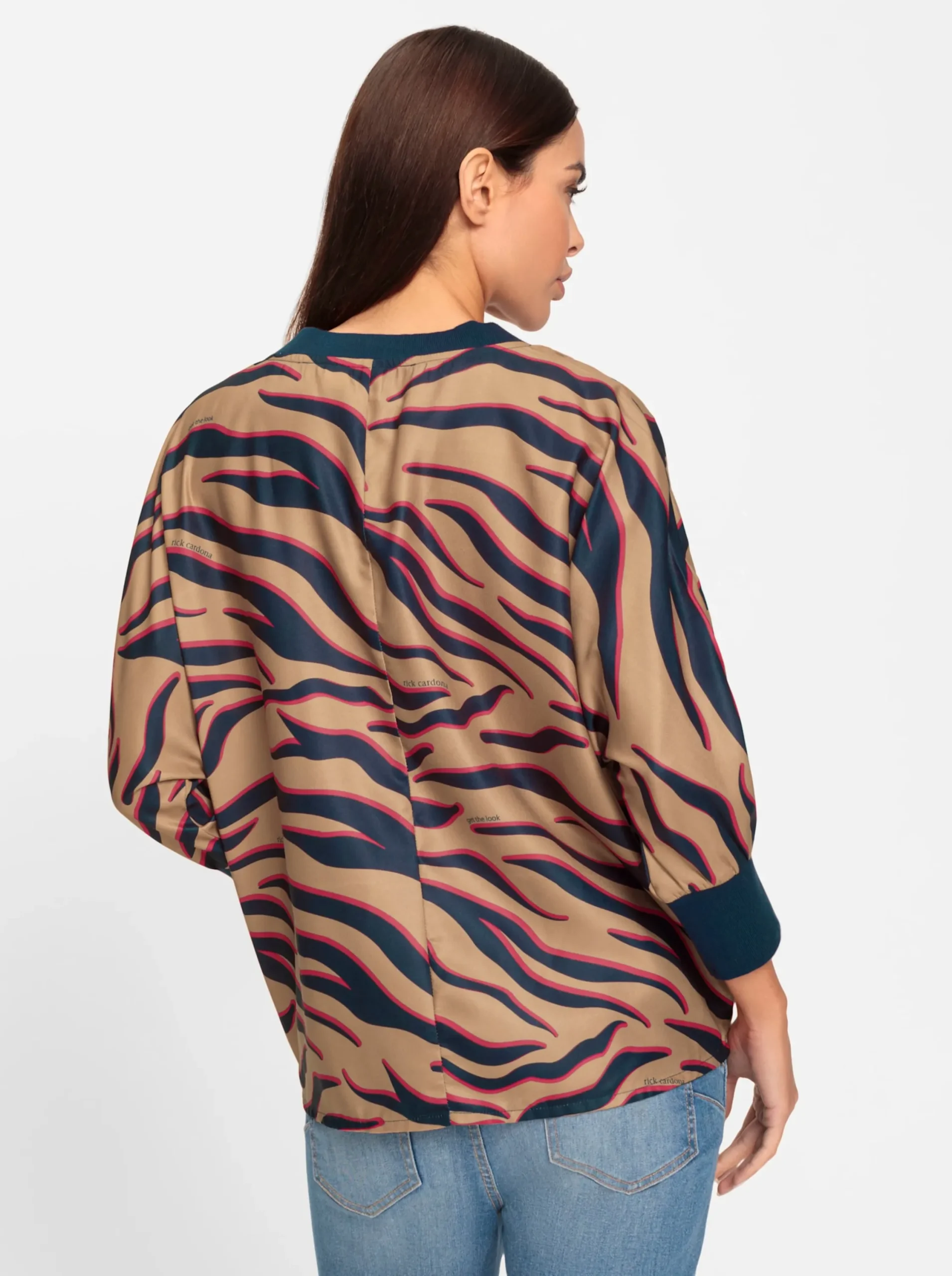 Blusen|heine Druckbluse mit Fledermaus-Ärmel camel-marine-bedruckt