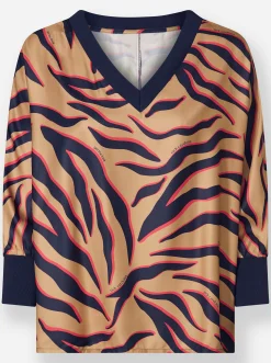 Blusen|heine Druckbluse mit Fledermaus-Ärmel camel-marine-bedruckt
