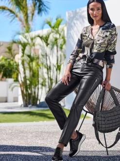 Blusen|heine Druckbluse mit Glitzer-Details sand-khaki-bedruckt