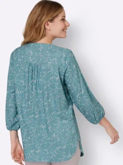 Blusen| Druckbluse mit Herzchen-Muster ozean-nachtblau-bedruckt
