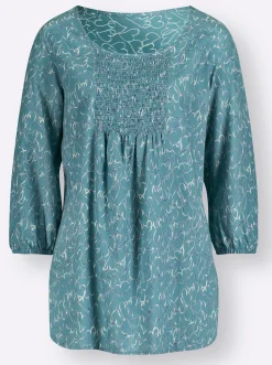Blusen| Druckbluse mit Herzchen-Muster ozean-nachtblau-bedruckt