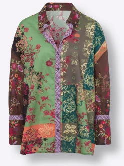 Blusen|heine Druckbluse mit Knopfleiste erdbeere-schilf-bedruckt