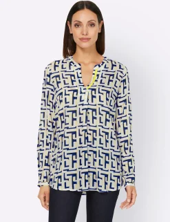 Blusen|heine Druckbluse mit Knopfmanschetten weiß-royalblau-bedruckt