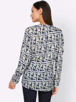 Blusen|heine Druckbluse mit Knopfmanschetten weiß-royalblau-bedruckt
