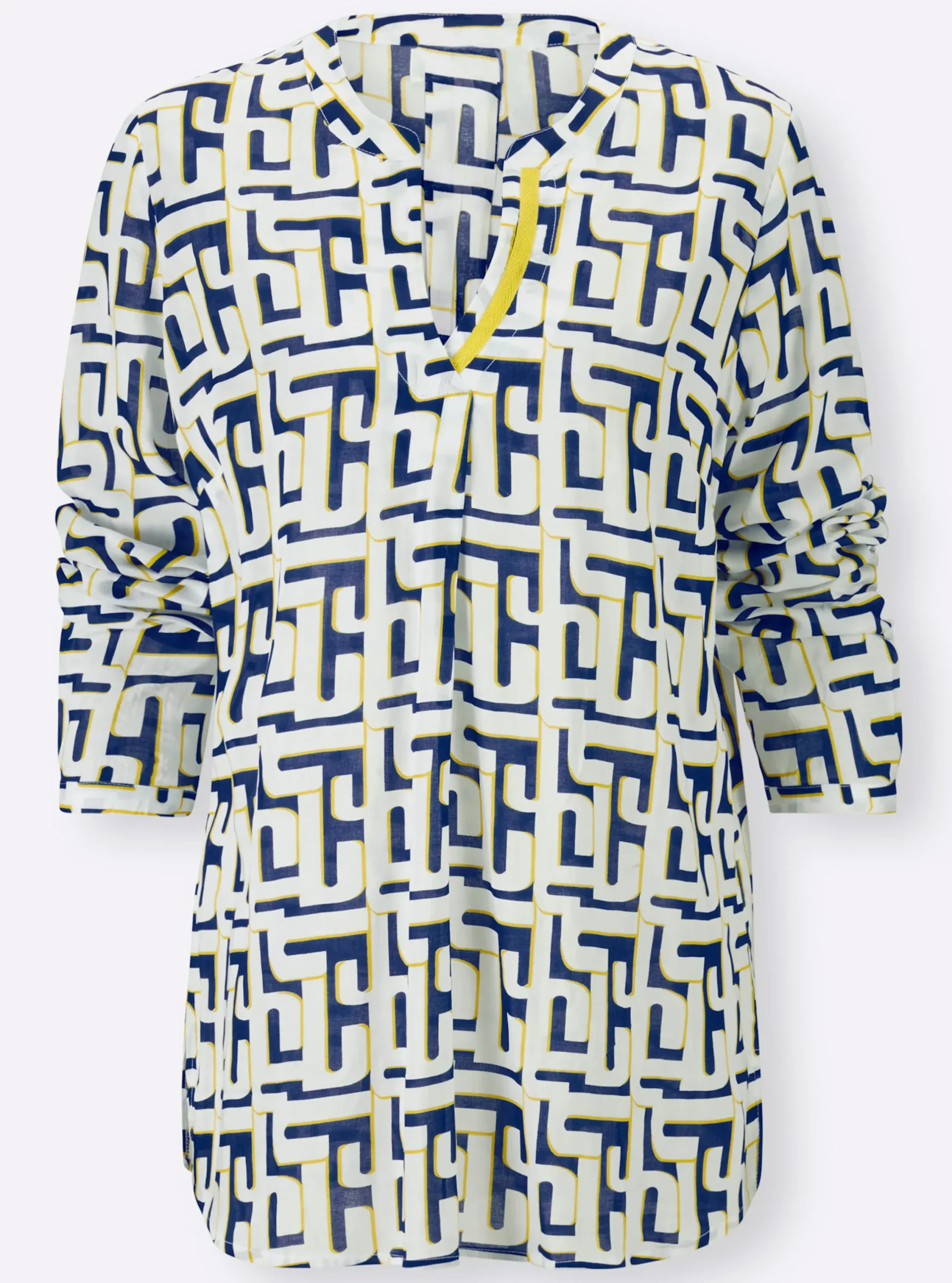 Blusen|heine Druckbluse mit Knopfmanschetten weiß-royalblau-bedruckt