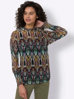 Blusen|heine Druckbluse mit Knopfverschluss im Nacken salbei-schwarz-gemustert