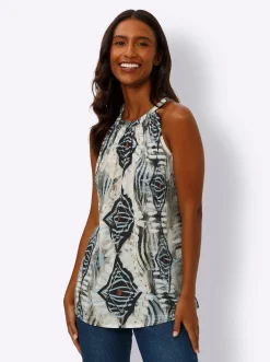 Blusen|heine Druckbluse mit Knopfverschluss hinten, bedruckt sand-hellblau-bedruckt